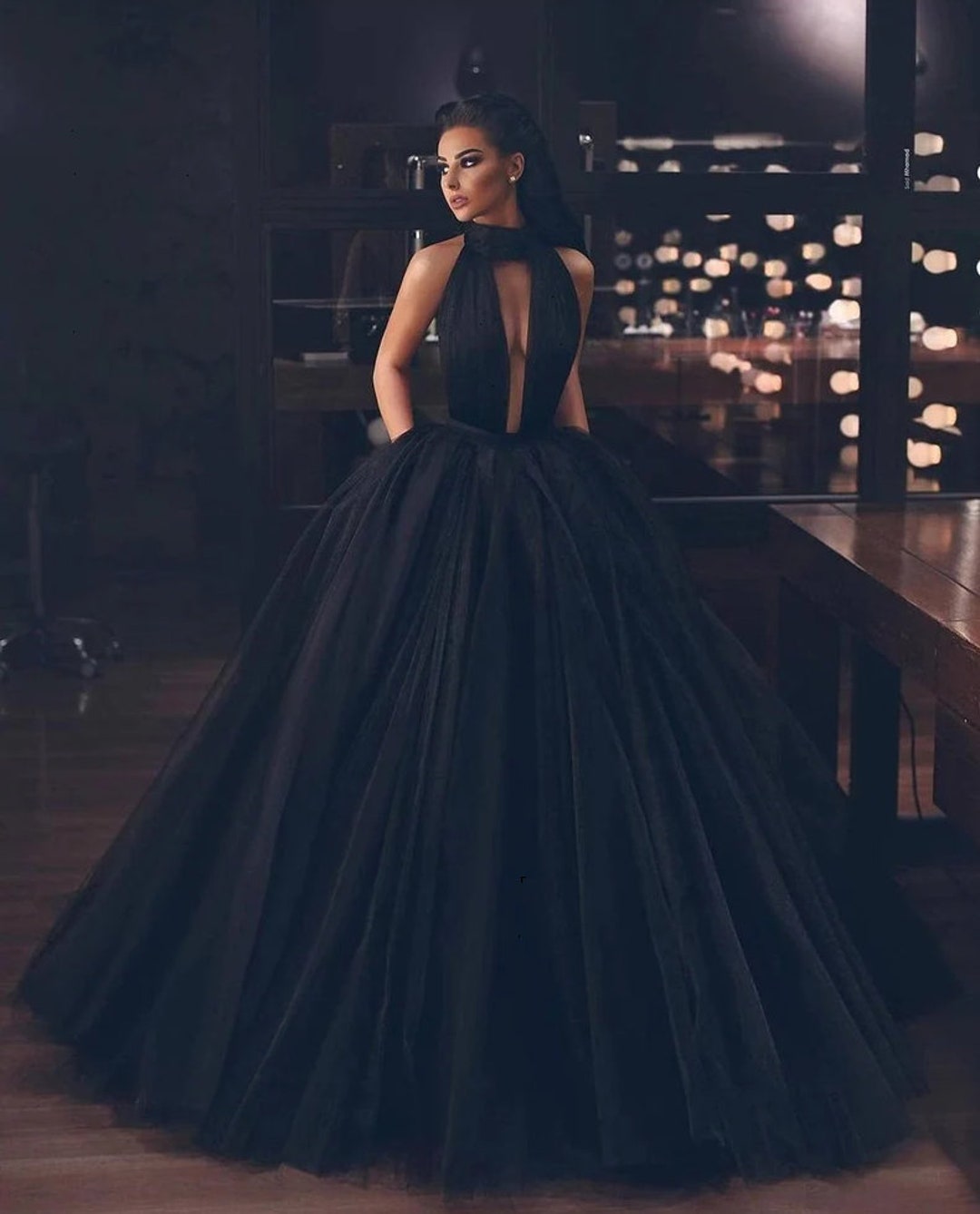 Black Tulle Bodice Strapless Long Wedding Guest Dress main image 1