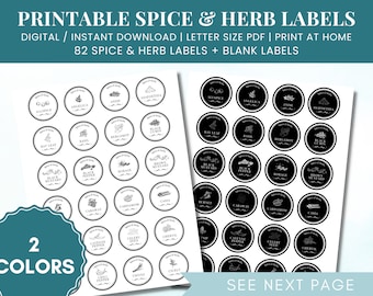 Printable Round Minimalist Spice and Herb Labels | Spice Jar Label Templates | Minimalist Kitchen Stickers | US Letter PDF Labels