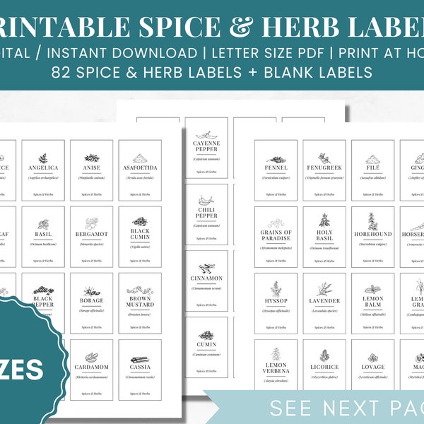 Printable Minimalist Spice and Herb Labels | Spice Jar Label Templates | Minimalist Kitchen Organizer Stickers | US Letter PDF Labels