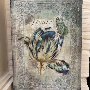 Hand Made Memory Tile &quot;Les Fleurs&quot;, Memory Block, Flowers Wall Art, Memory Block Wall, Tiles Wall Art, Memory Tiles Collection (In stock)