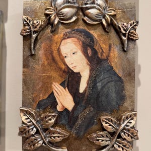 Hand Made Memory Tile | “Madonna in Prayer” |Handcrafted Religious Art | Sid Dickens-Inspired Wall Plaque | Unique  Gift  (In Stock)