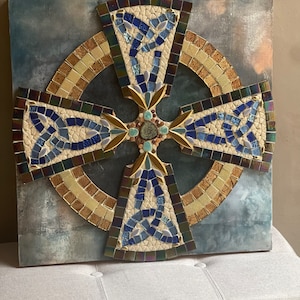 Handmade Celtic Mosaic Cross: Stained Glass Wall Art