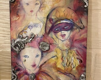 IN STOCK!  Valentine’s  Day Gift, Mixed Media Art,   Decoupage Wall Art,  Hand-Made Gift, Gift for her, Gift for him, Valentine’s Day