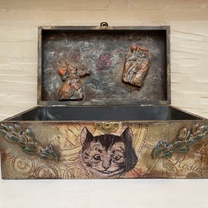 Alice in Wonderland Decoupage Jewelry Box: Handmade Keepsake Gift