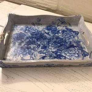 Handmade Blue Willow Decoupage Tray: Decorative Serving Tray