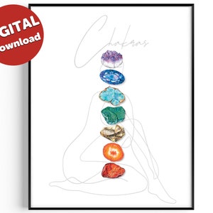 Chakra Poster | Chakra Art Print | Chakra Art Printable | Yoga Studio Décor | Yoga Art Print | Chakra Crystals Poster | Digital Download