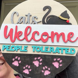 Hand-Painted Cat Welcome Door Hanger: Funny Cat Lover Gift