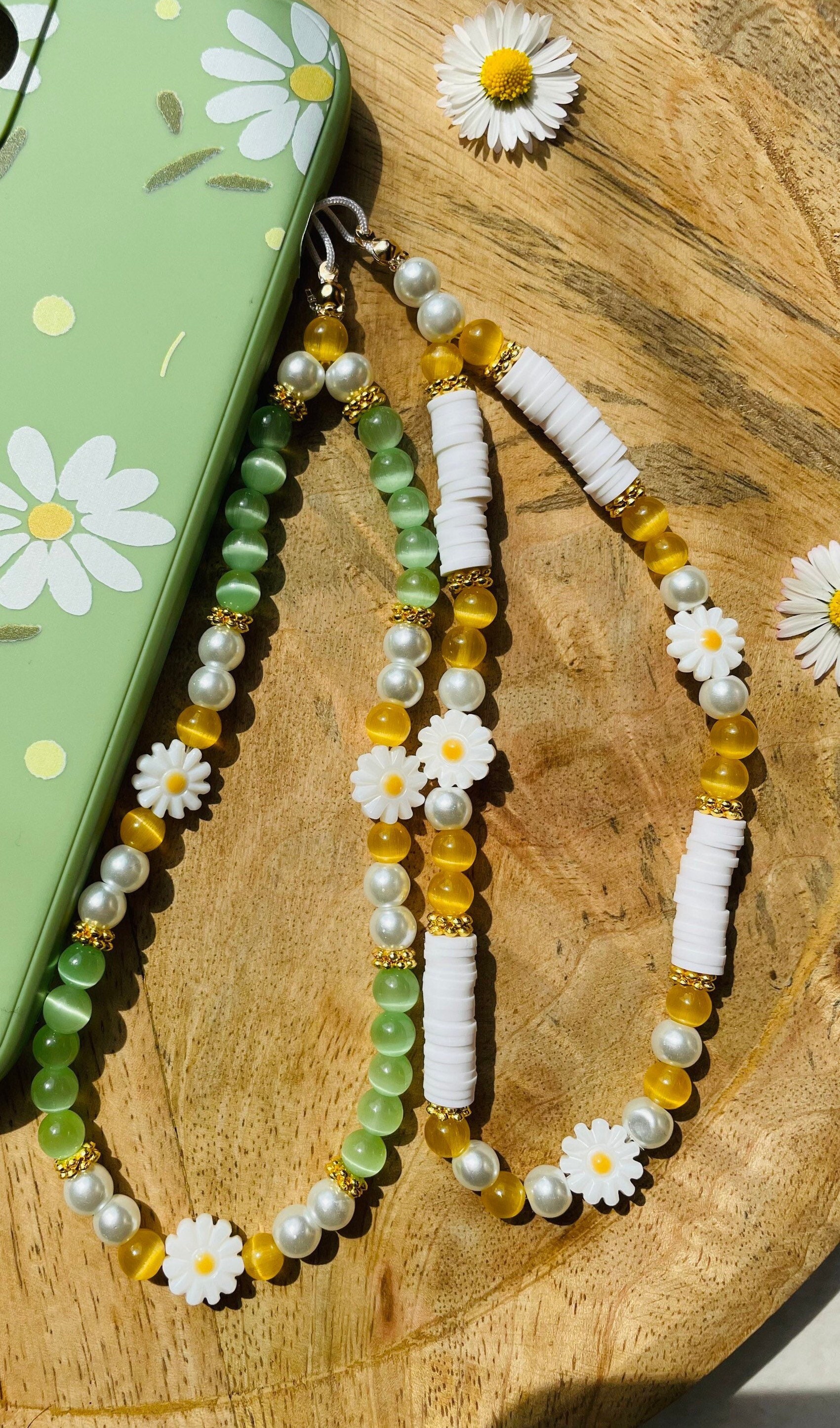 Chaîne De Téléphone Universelle Memumi Avec Fleur Séchée | Dragonne Perles Et Cristaux | Compatible Plupart Smartphones