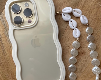 Wavy transparent phone case + handmade beaded jewel | Personalized | Soft silicone