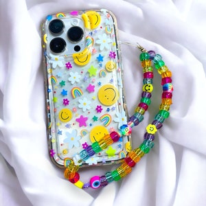 Coque de téléphone - coque iPhone - coque et son bijou de téléphone - seule ou en duo - smiley - multicolore
