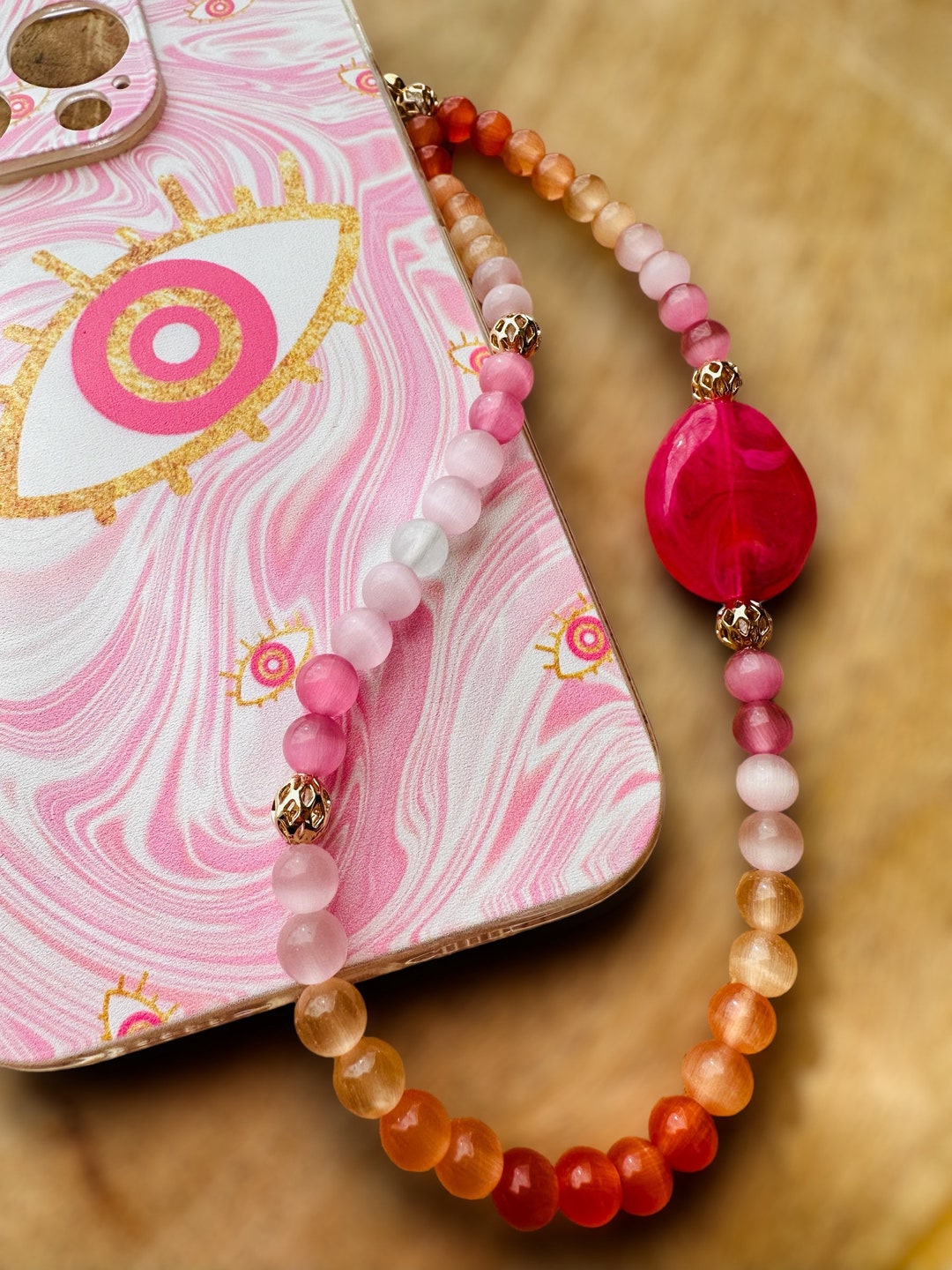 Phone Charm, Wrist Strap, Phone Jewel, Cat's Eye Pearl, Phone Strap