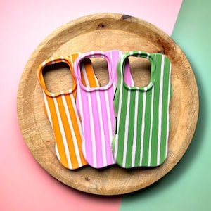 Set van 3 kleurrijke gestreepte hoesjes - Groen, roze en oranje - Glanzende afwerking