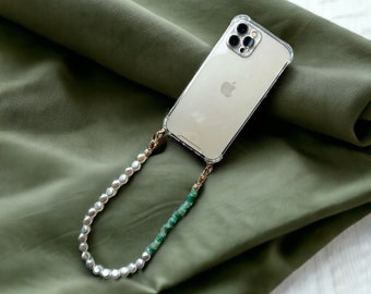 EMILY IN PARIS phone jewel - iPhone - case and its phone jewel - pearl beads - white - emily in paris - mindy phone