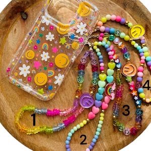 Coque de téléphone - coque iPhone - coque et son bijou de téléphone - seule ou en duo - smiley - multicolore