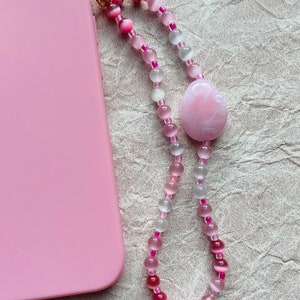 Grigri telefónico en perlas naturales joyería telefónica, pulsera, joya telefónica, perla ojo de gato, correa para teléfono, rosa