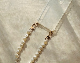 Clear iPhone Case + Pearl Phone Jewel – Hand-Personalized – Compatible with iPhone and Samsung