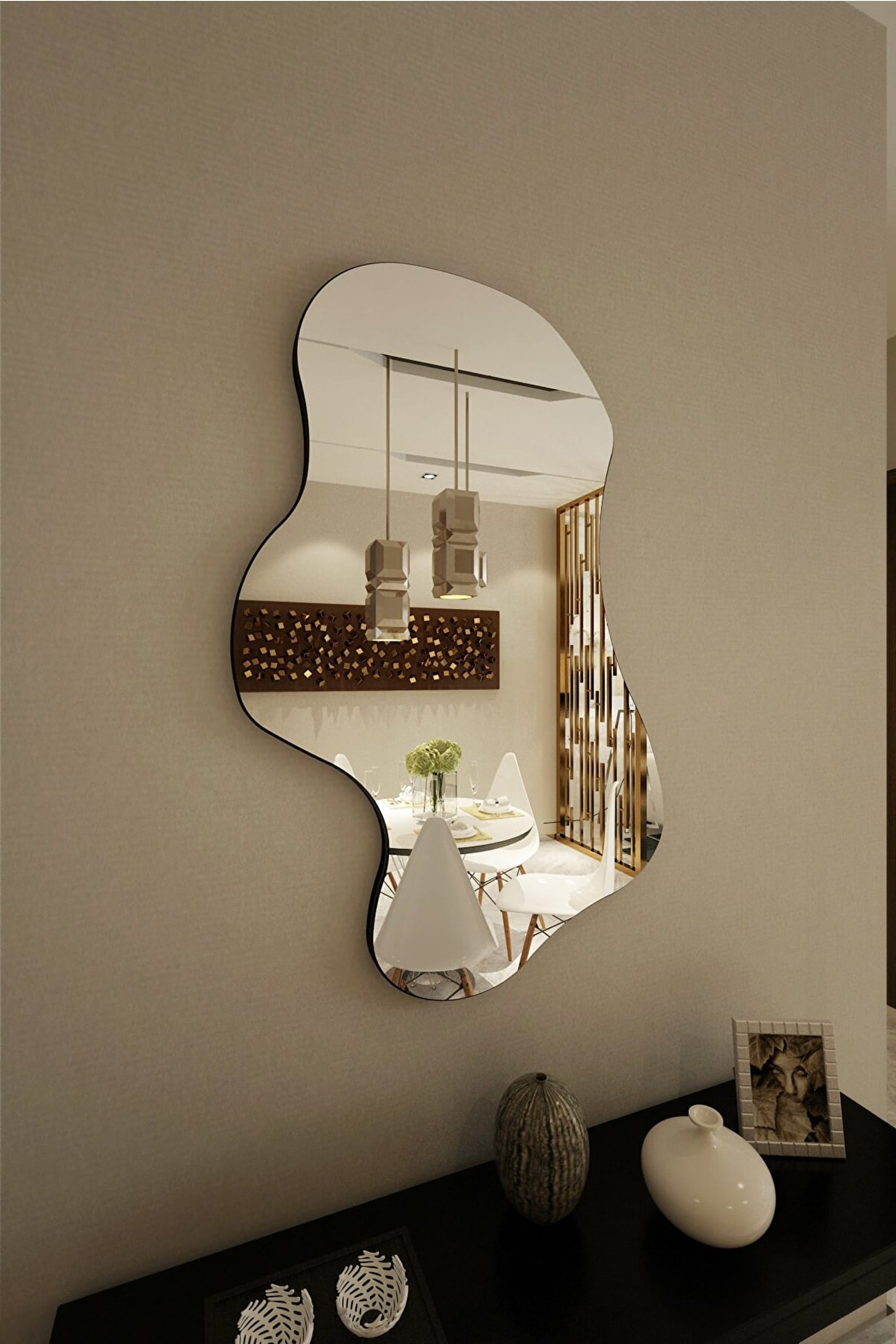 Black Asymmetrical Wavy Mirror for Wall Irregular Mirror Etsy