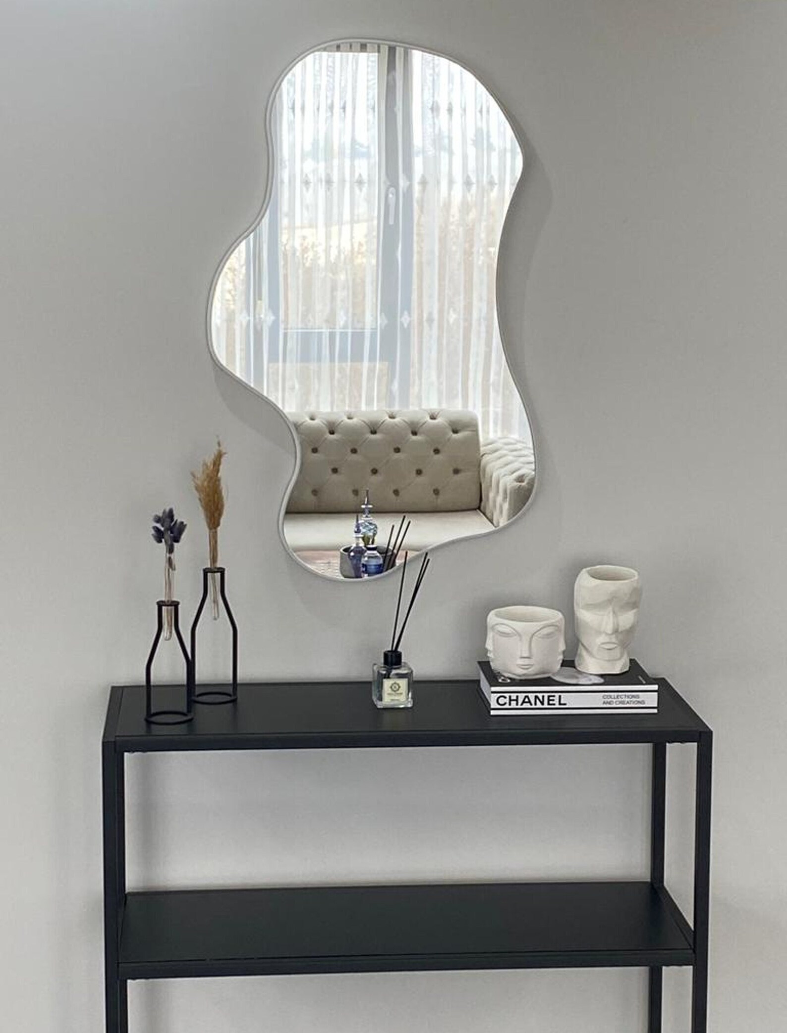 Black Asymmetrical Wavy Mirror for Wall Irregular Mirror Etsy UK