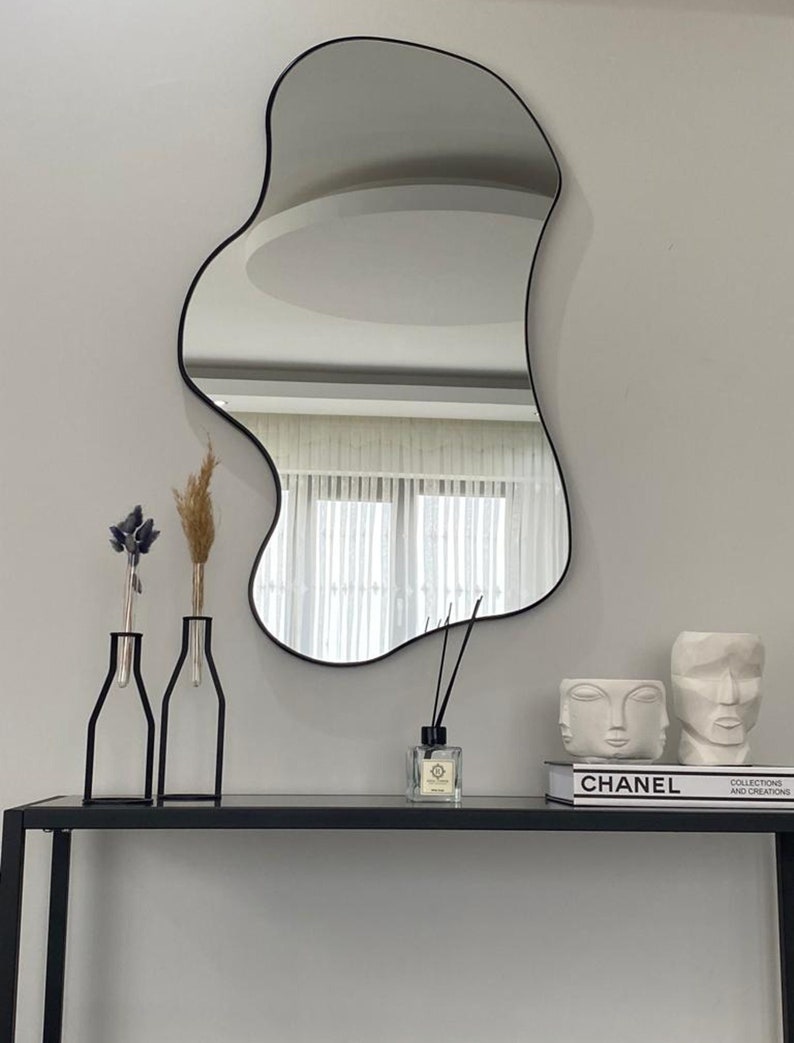 Black Asymmetrical Wavy Mirror for Wall Irregular Mirror Etsy UK