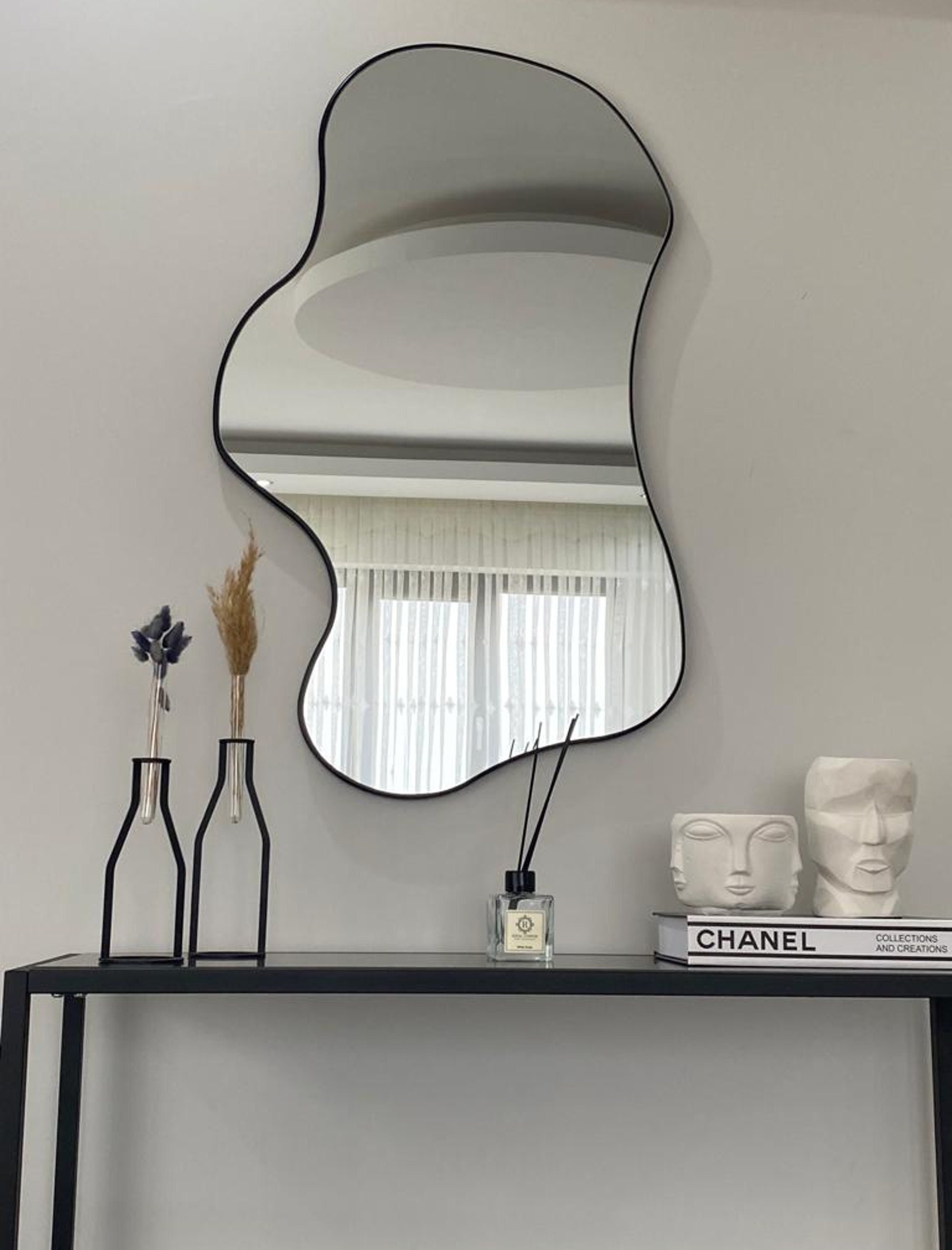 Black Asymmetrical Wavy Mirror for Wall Irregular Mirror Etsy UK