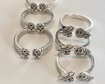 Skull / Day of Dead Halloween Silver Open Rings / Dia de Muertos Catrin Catrina Plata Mexicana