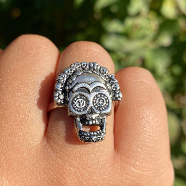 Sugar Skull Catrina Day of Dead Silver Open Ring / Calavera Dulce Dia de Muertos Anillo Plata 925 Taxco