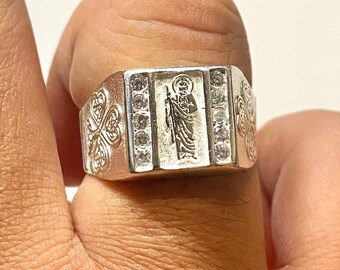 San Judas Tadeo Silver 925 CZ Saint Jude Anillo Plata Mexicana Taxco