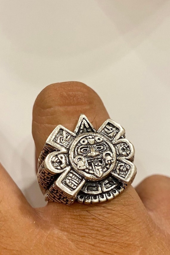 Calendario Maya Azteca Plata 925 Anillo Anillo Calendario Maya Azteca Plata 925 Mexico Etsy Espana