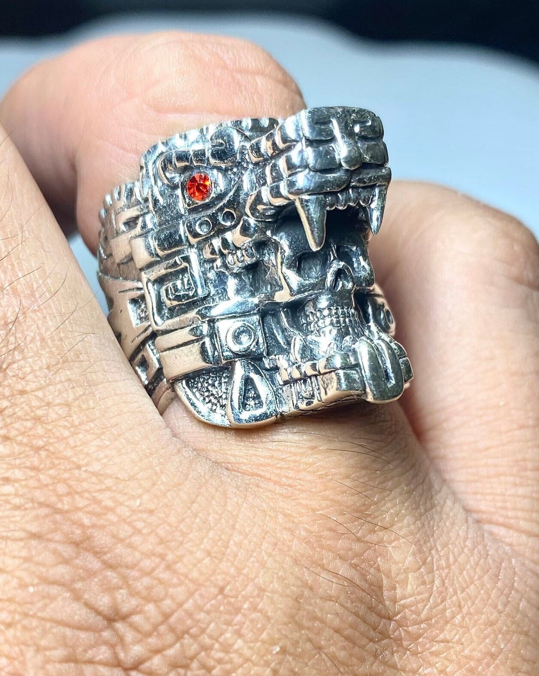 Aztec Quetzal Warrior Ring 925 Silver Quetzalcoatl Guerrero Huracán