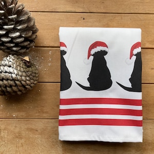 Black Labrador Christmas Tea Towel: Cotton Lab Puppy Design