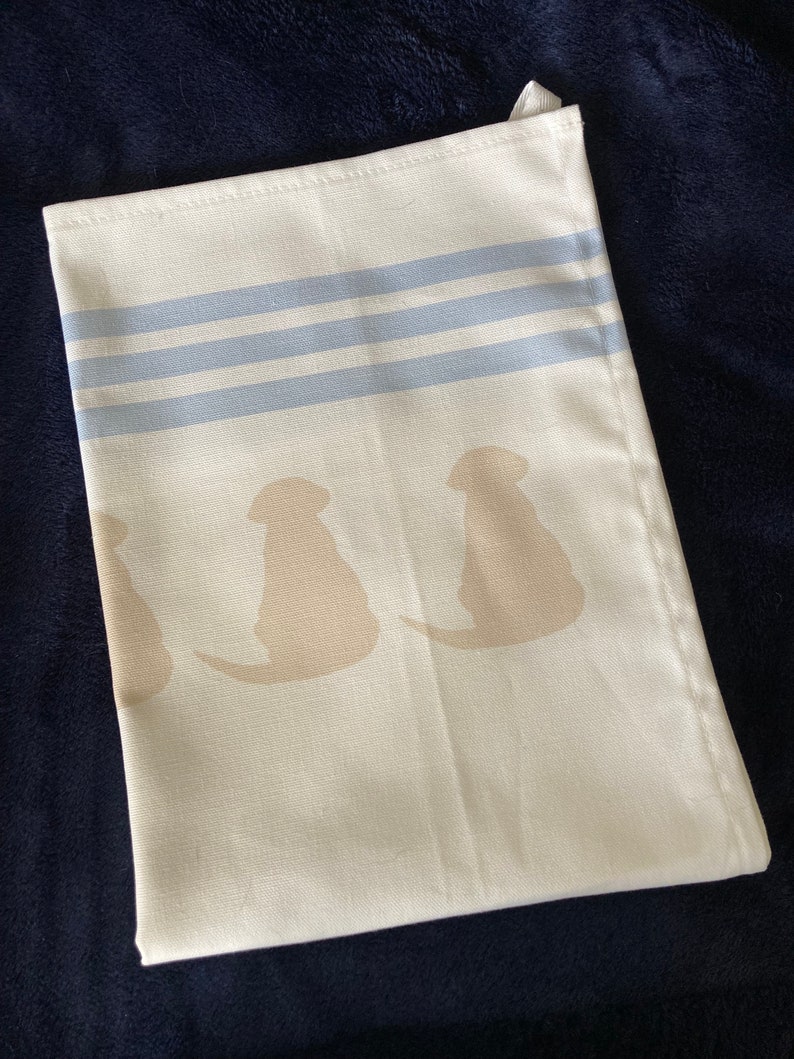 Labrador Tea Towel: White Cotton with Yellow Puppy Motif image 3