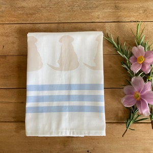Labrador Tea Towel: White Cotton with Yellow Puppy Motif image 1