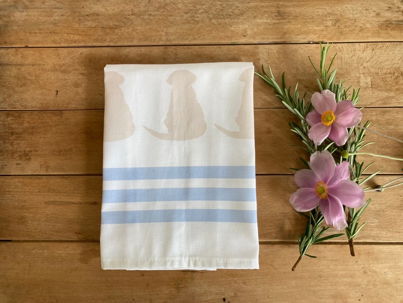 Labrador Tea Towel: White Cotton with Yellow Puppy Motif image 1