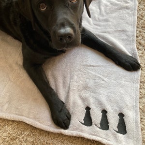 Silver Grey Dog Blanket: Embroidered Labrador Puppy Throw image 1