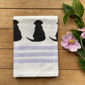 Black Labrador Tea Towel: Lavender Stripe Dog Lover Gift