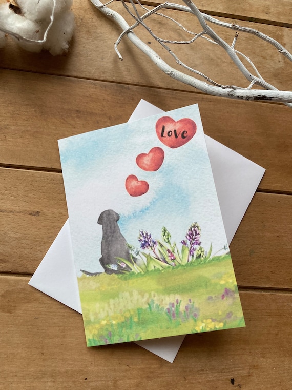 Black Labrador 'Love' Card: Country Dog Scene