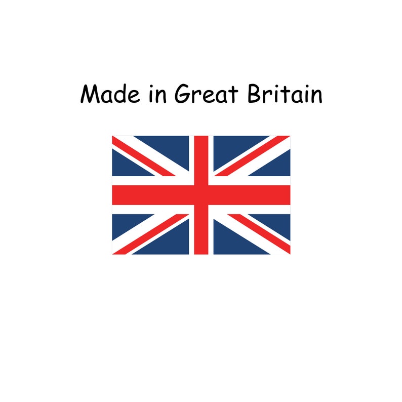 May include: A red, white, and blue Union Jack flag with the text "Made in Great Britain" above it.