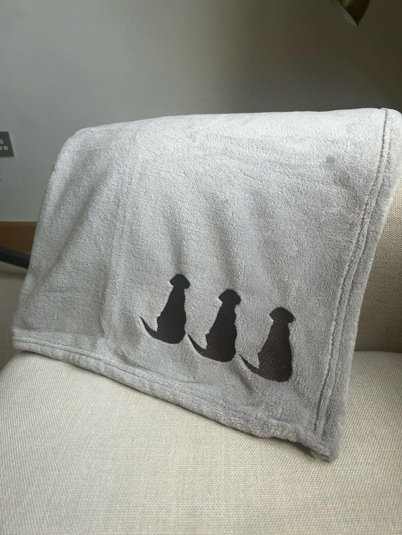 Silver Grey Dog Blanket: Embroidered Labrador Puppy Throw image 10