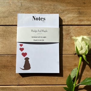 Chocolate Labrador Notepad, Dog Lover Stationery, Heart Silhouette Notes