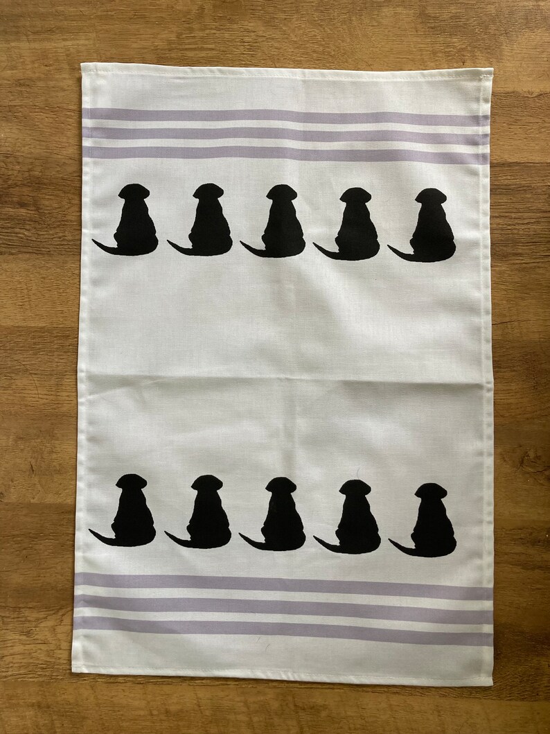 Black Labrador Tea Towel, White Tea Towel With Black Lab Design