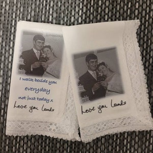 Personalised Handwriting wedding handkerchief for bride, Something New and Something Blue Lace hankie