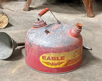 Vintage Eagle Metal Gas Can | Original Red Patina, Farmhouse Decor