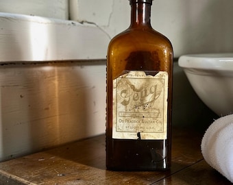 Antique Peruna Amber Glass Medicine Bottle – 1900s Patent Tonic Apothecary Decor