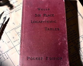 Wells Six Place Logarithmic Tables Pocket Edition – Antique Engineering Math Reference (1878)