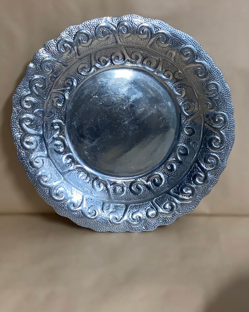 Vintage Pewter Hammered Serving Tray & Bowl Made in India Etsy
