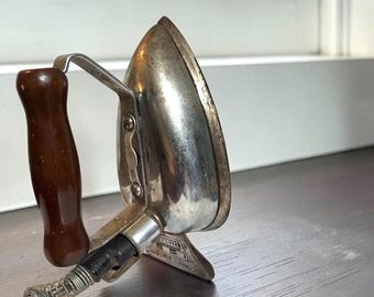 Vintage Universal Electric Iron – Working Wood Handle, Industrial Farmhouse Decor