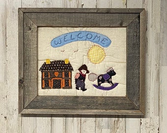 Fabric Welcome Sign Hand Sewn Farmhouse Frame