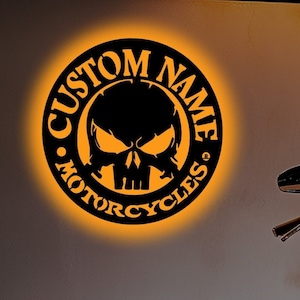 Custom Motorcycle Wall Decor - Personalized Led Light Garage Sing -Motorcycle Wall Art - Gift For Dad - Man Cave