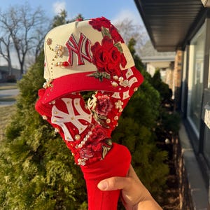 Red Yankee Hat With Rhinestone - Etsy Canada display picture 2