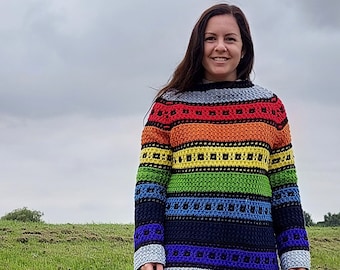 Textured Stripes Rainbow Mosaic Sweater Pattern
